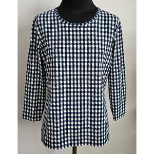 EUC J. Mclaughlin Blue Catalina Cloth 3/4 Sleeve Blouse Tee Top L